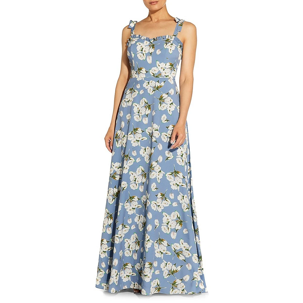 Sweetheart-Neckline Floral Maxi Dress