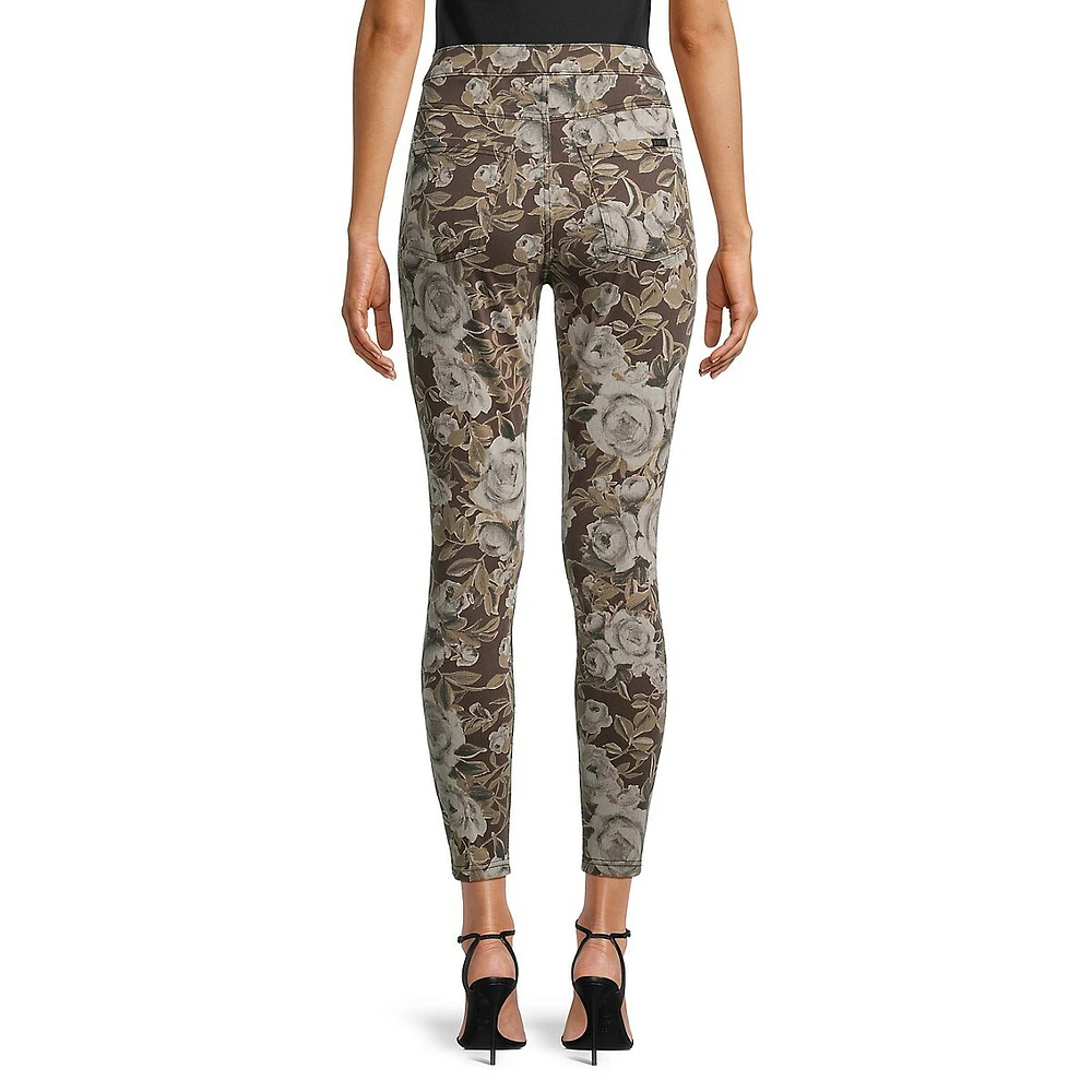 Rose-Print Ultra-Soft Denim Leggings