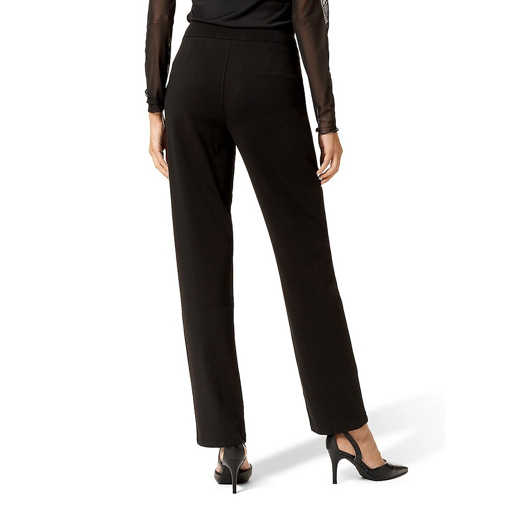 Ponte Pull-On Straight-Leg Dress Pants