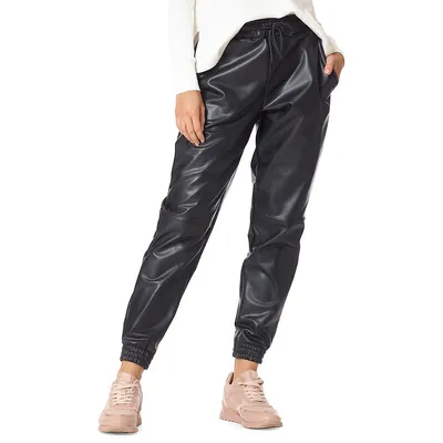 Leatherette High-Rise Joggers