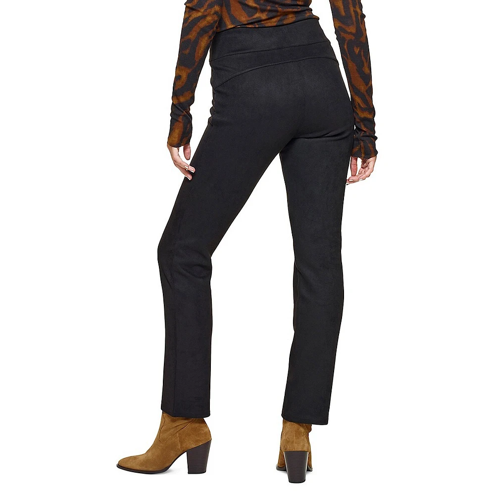 Pantalon droit en suédine à taille haute