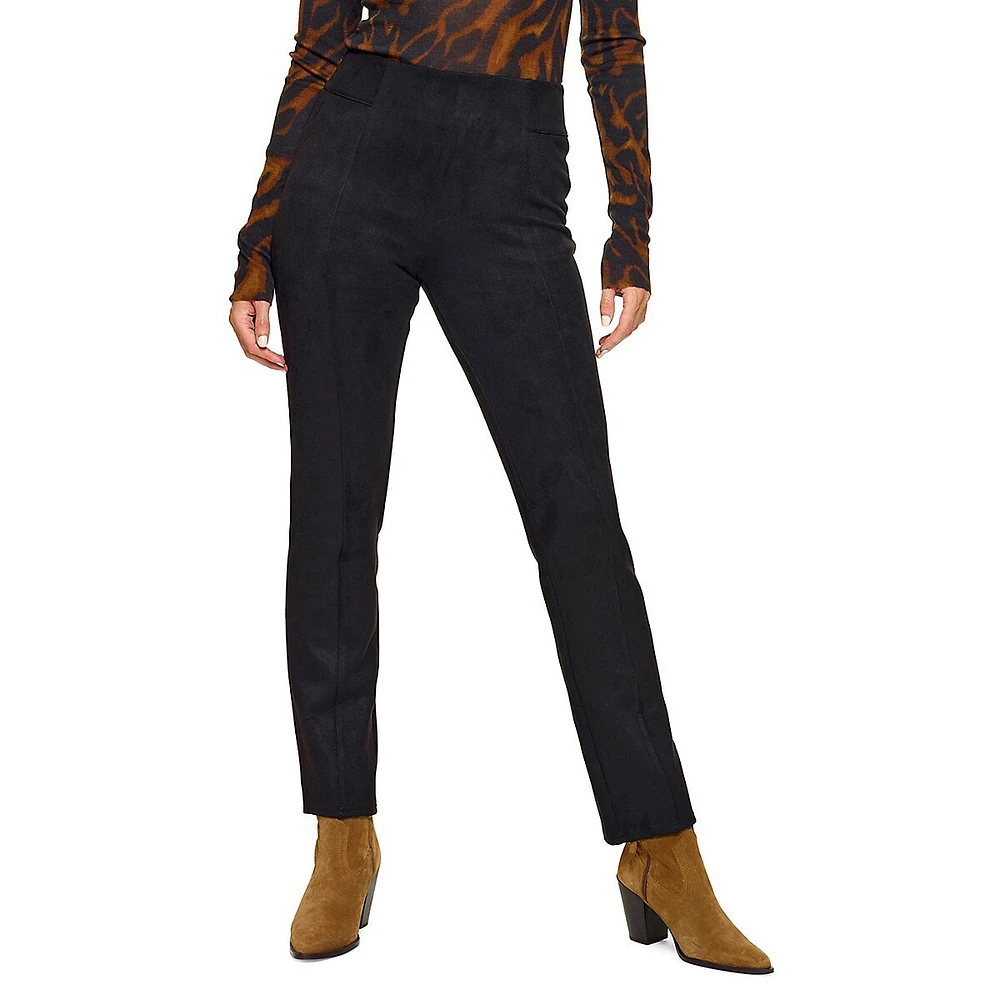 Pantalon droit en suédine à taille haute