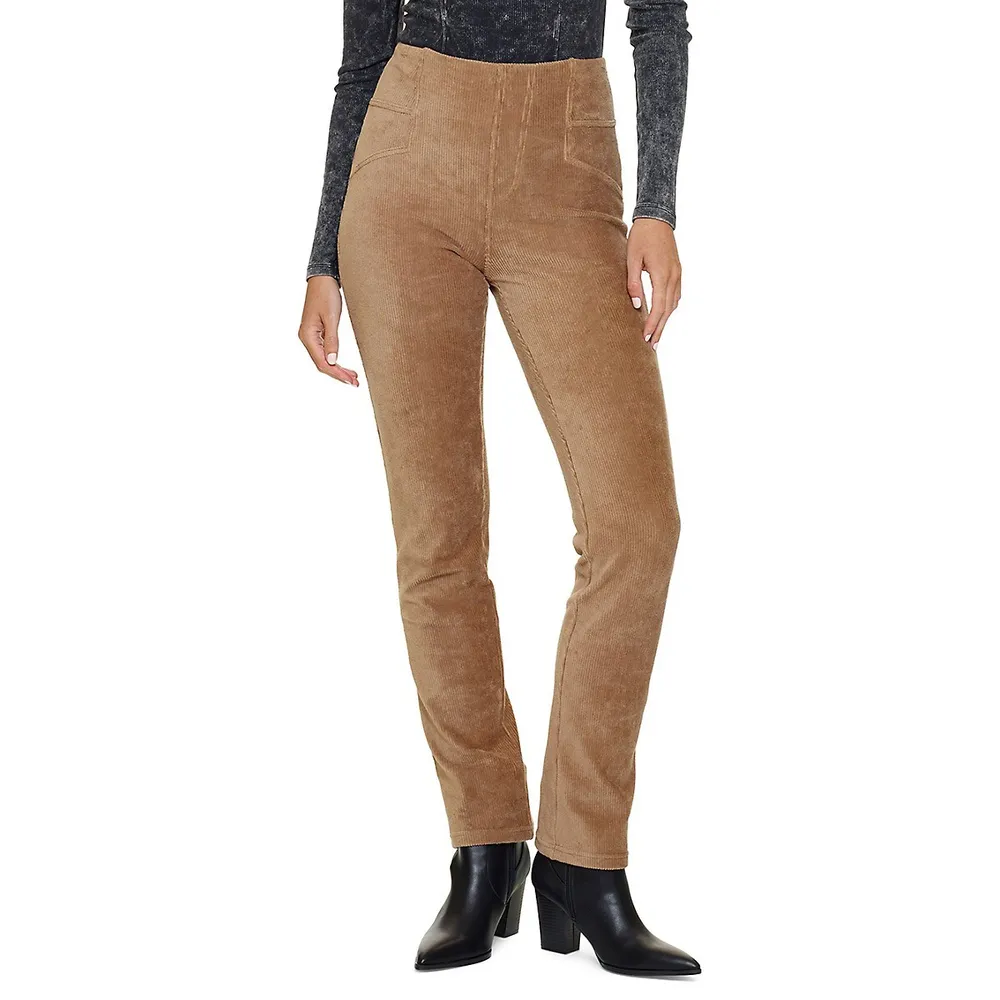 Wide Waistband Leggings With Pocket - Brown