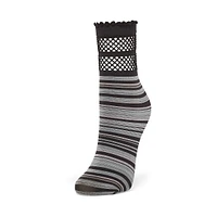 Women's Fishnet-Topped & Striped Anklet Socks