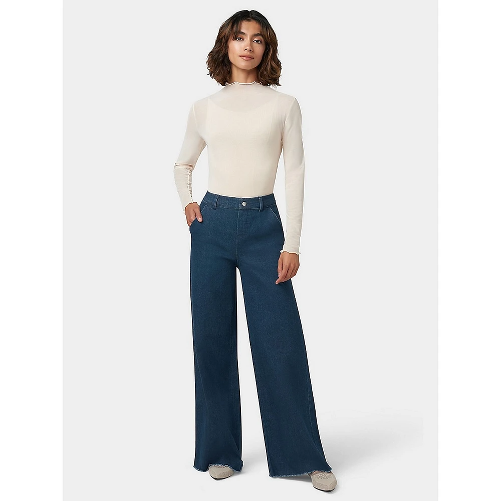 Frayed Edge Wide Leg Denim Pants