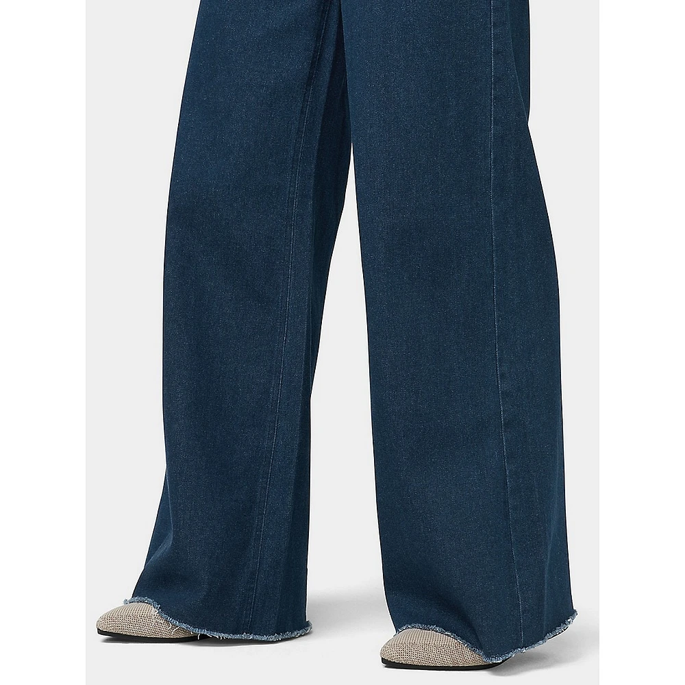 Frayed Edge Wide Leg Denim Pants