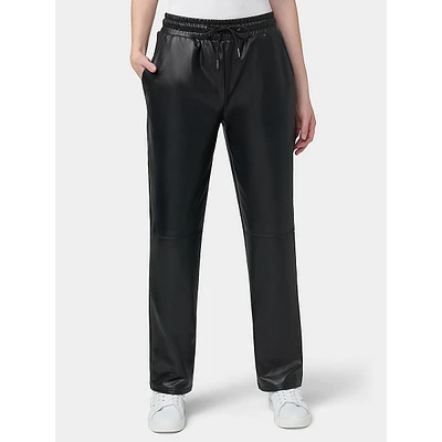 Pantalon droit en cuir taille haute