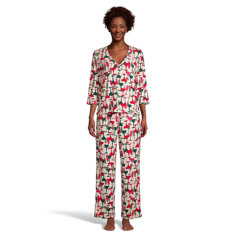 2-Piece Ultra Ribbed Happy Holiday Toast Pyjama Set