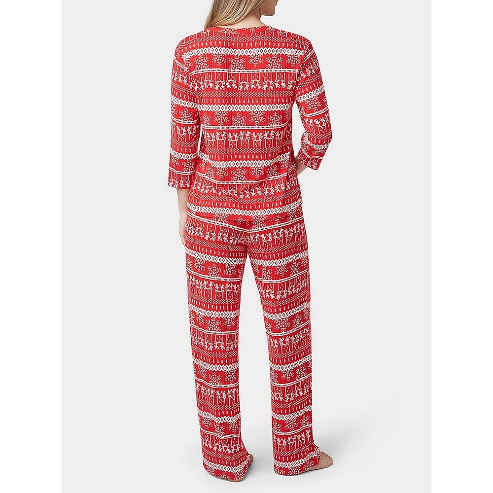 Reindeer Gaze Fair Isle Ultra Ribbed 2-Piece Pyjama Set