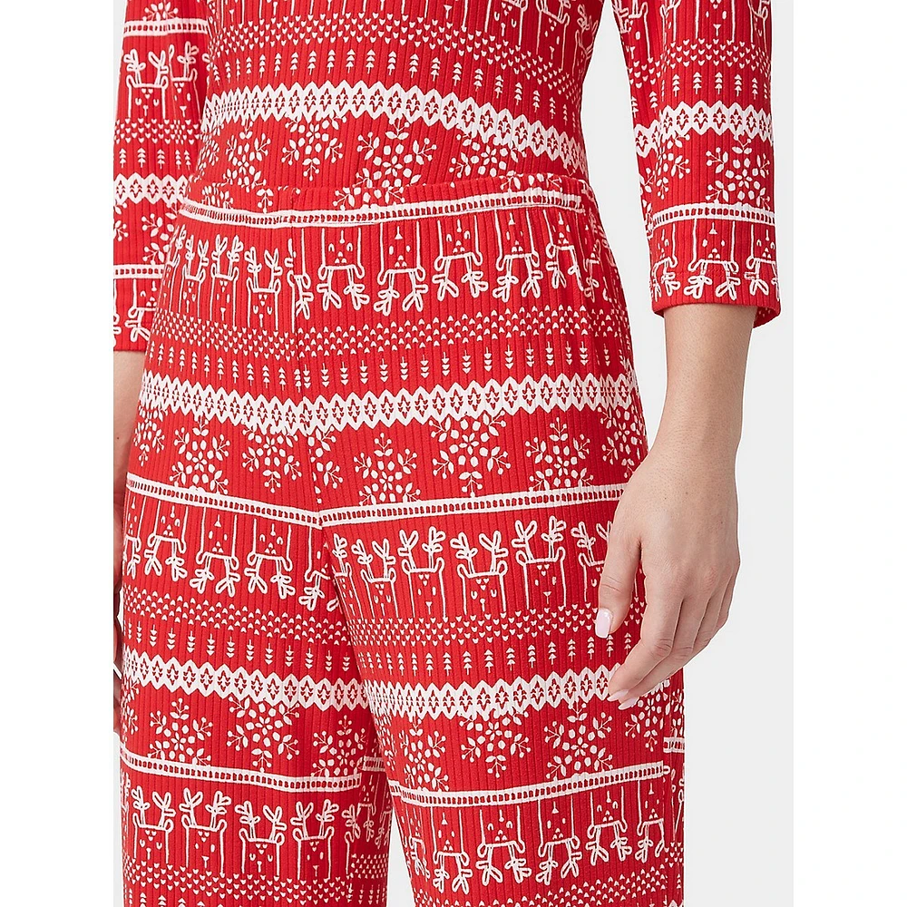 Reindeer Gaze Fair Isle Ultra Ribbed 2-Piece Pyjama Set