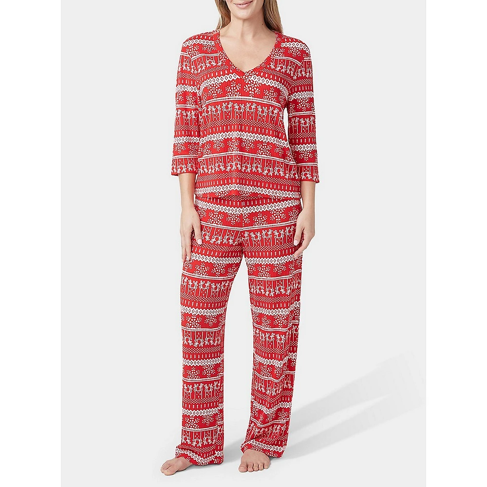 Reindeer Gaze Fair Isle Ultra Ribbed 2-Piece Pyjama Set