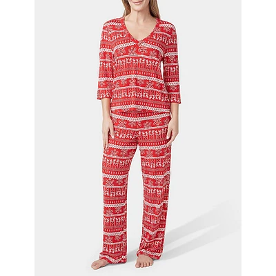 Reindeer Gaze Fair Isle Ultra Ribbed 2-Piece Pyjama Set