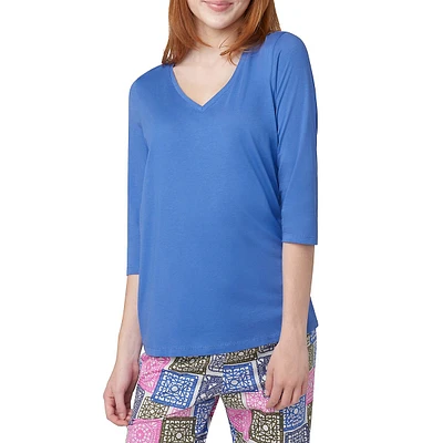 Solid 3/4 Sleeve V-Neck Pyjama T-Shirt