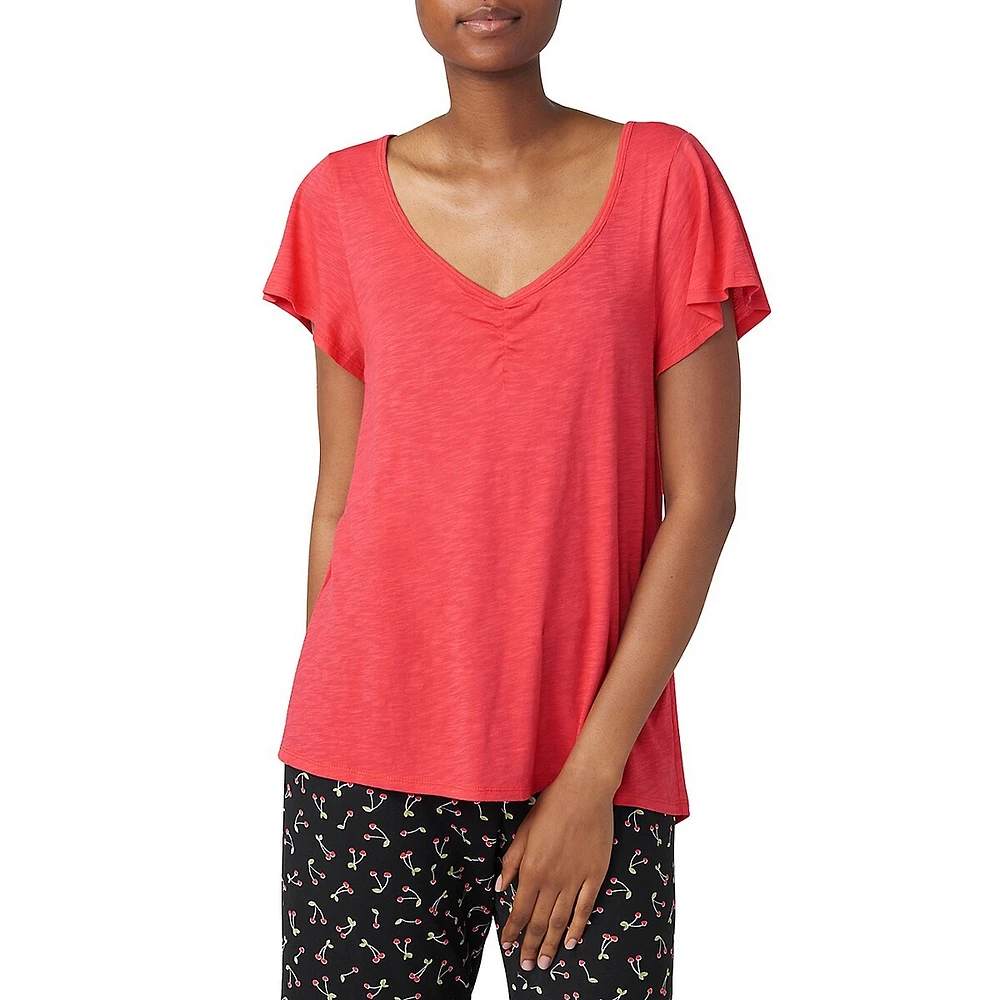 Solid Short-Sleeve Shirred Pyjama T-Shirt