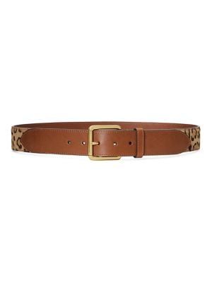 Leopard-Print Calfhair & Leather Belt