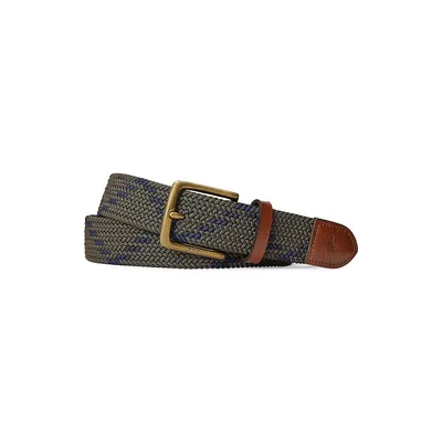 Leather-Trim Cotton Webbed Belt