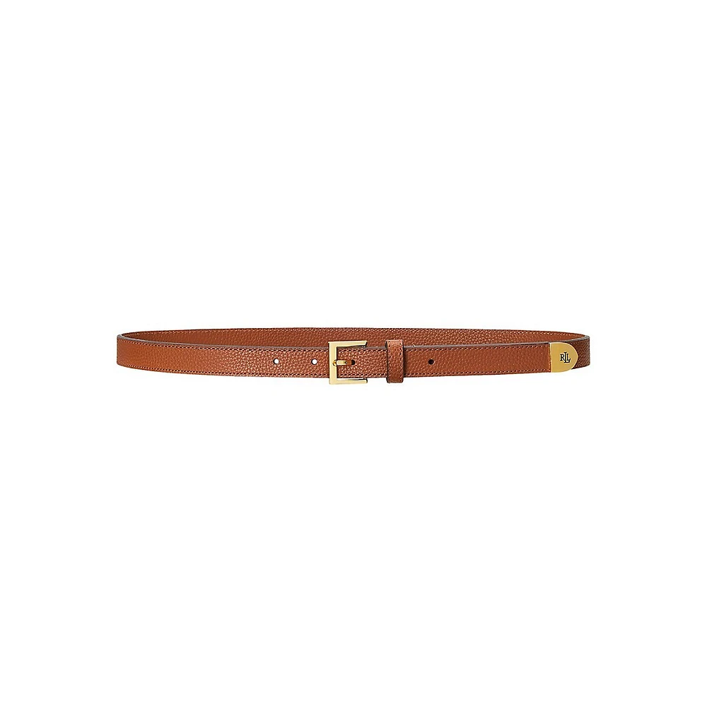 Pebbled Leather Skinny Belt