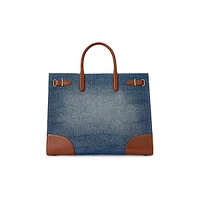 Large Devyn Leather-Trim Denim Tote