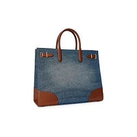 Large Devyn Leather-Trim Denim Tote