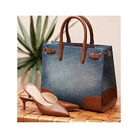 Large Devyn Leather-Trim Denim Tote