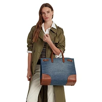 Large Devyn Leather-Trim Denim Tote