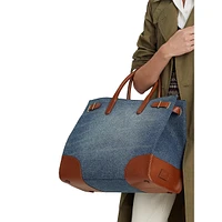 Large Devyn Leather-Trim Denim Tote