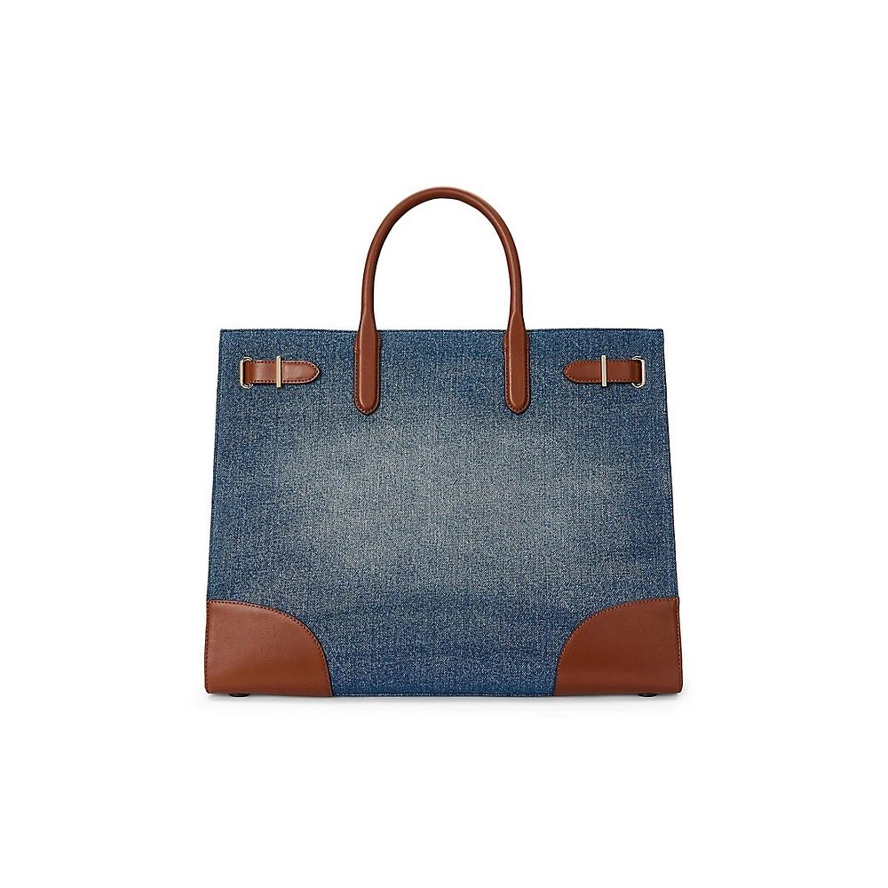 Large Devyn Leather-Trim Denim Tote