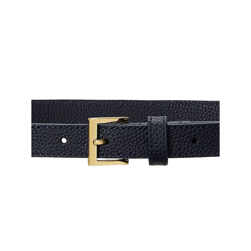 Pebbled Leather Skinny Belt