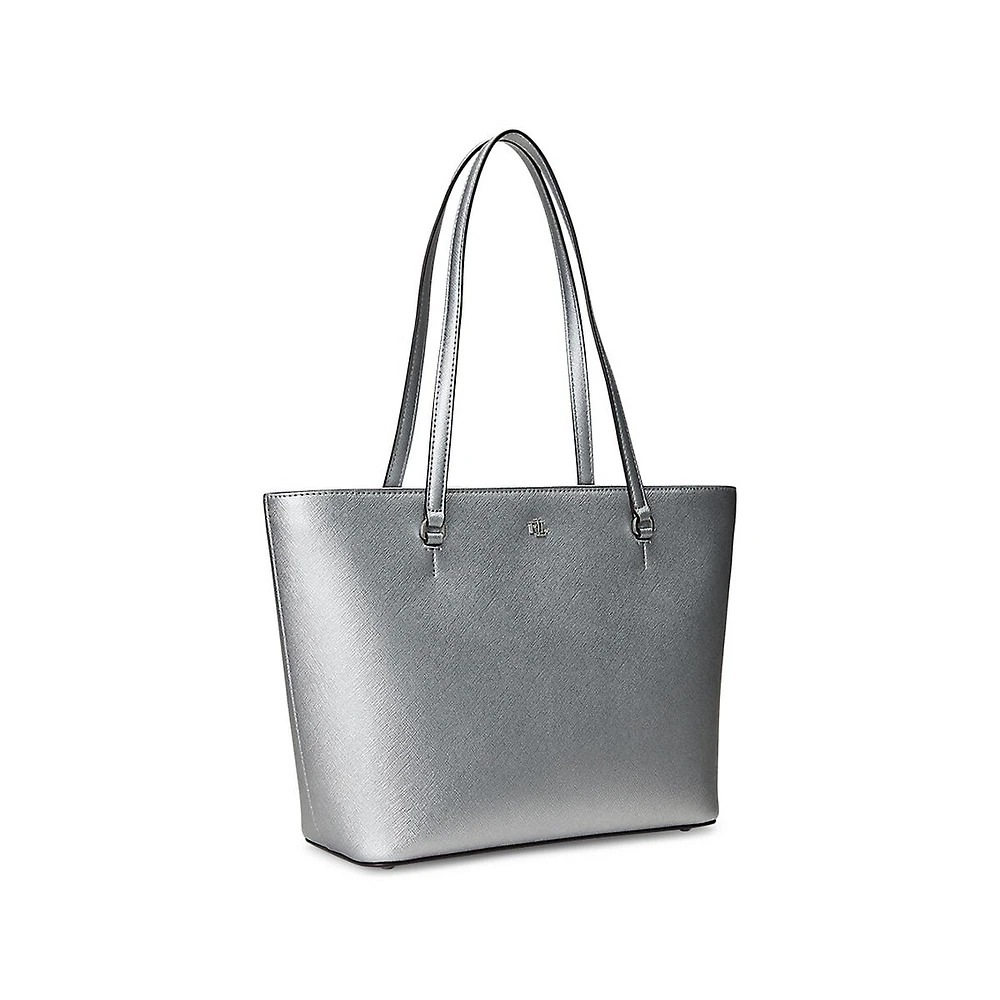 Medium Karly Metallic Crosshatch Leather Tote