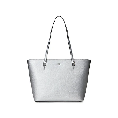 Medium Karly Metallic Crosshatch Leather Tote