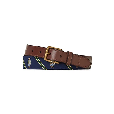 Polo Bear Leather-Trim Belt