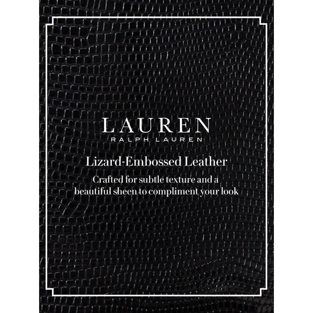 Logo-Chain Lizard-Embossed Leather Skinny Belt