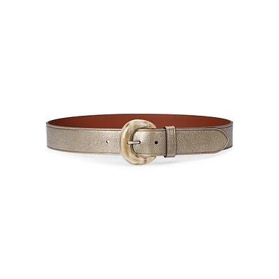 ​Crescent-Buckle Metallic Leather Belt