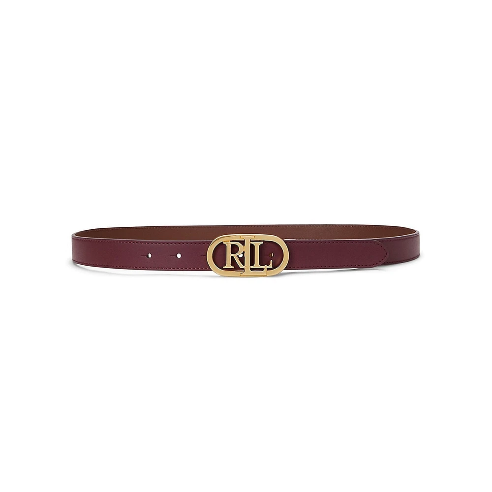 Oval-Logo Reversible Leather Skinny Belt