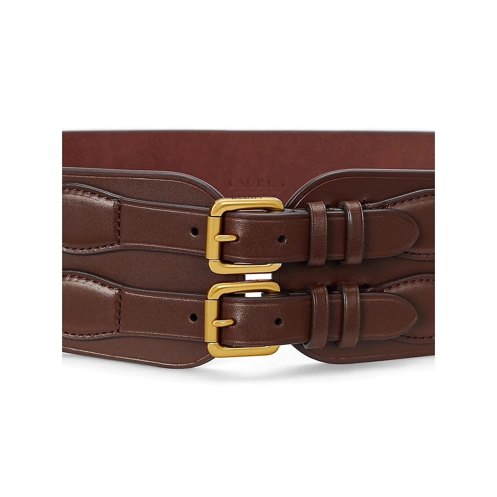 Vachetta Leather Double-Buckle Wide Belt