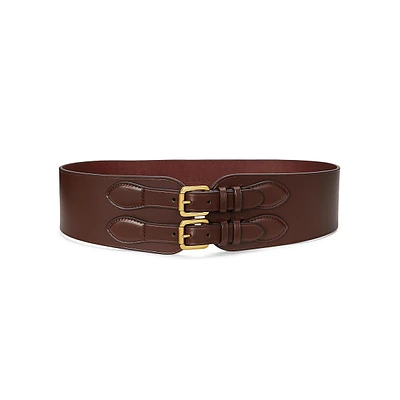 Vachetta Leather Double-Buckle Wide Belt