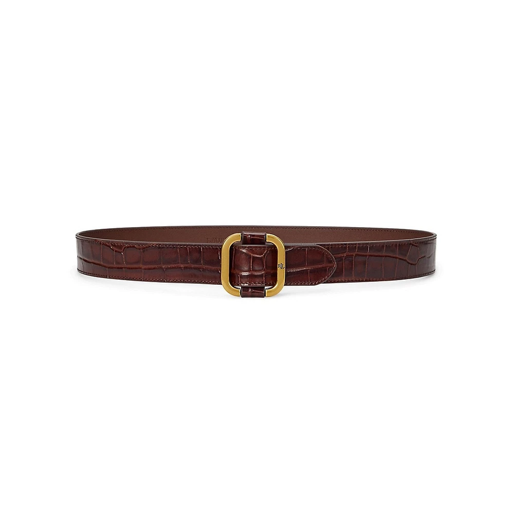 Slide-Buckle Croc-Embossed Leather Belt