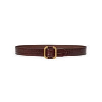 Slide-Buckle Croc-Embossed Leather Belt