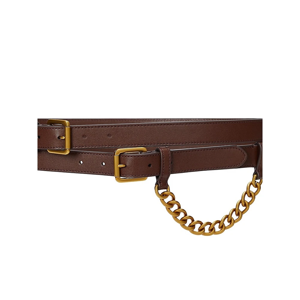 Leather Double-Wrap Chain Belt