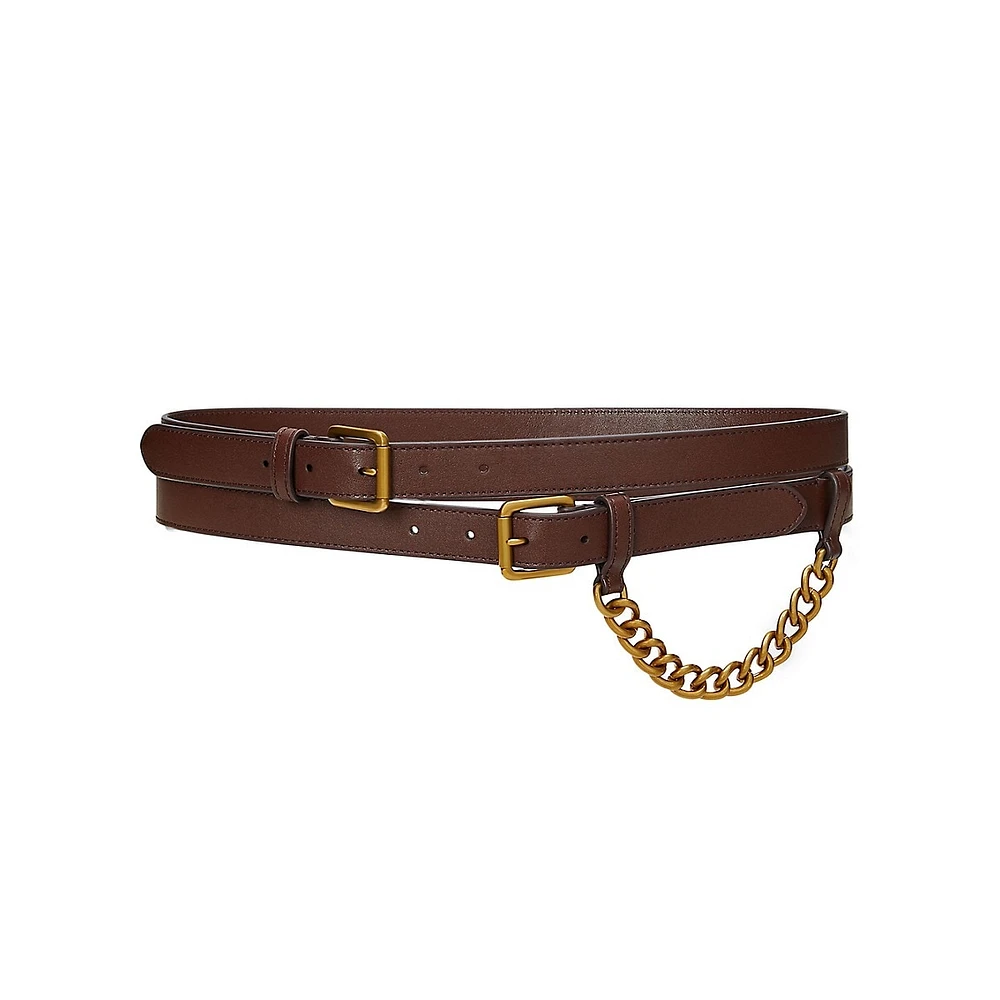 Leather Double-Wrap Chain Belt