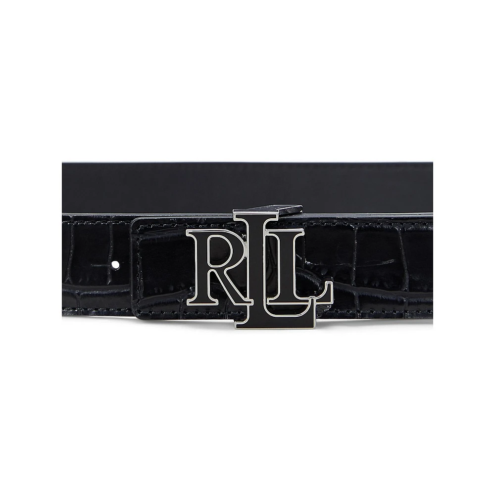 Logo Reversible Crocodile-Embossed Belt