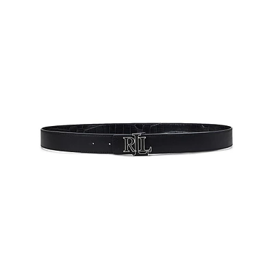 Logo Reversible Crocodile-Embossed Belt