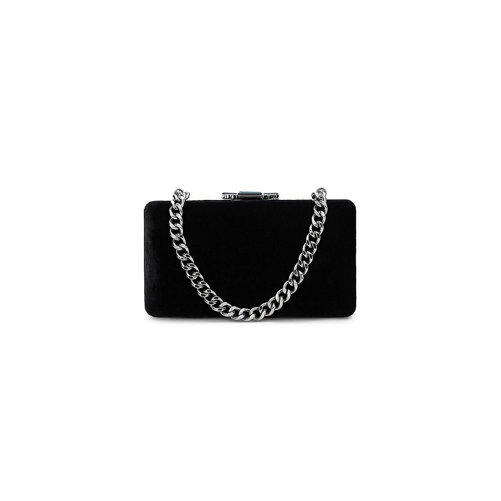 Small Franki Pavé-Deco Clasp Velvet Clutch