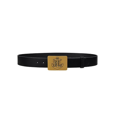 Anchor-Buckle Leather Wide Belt