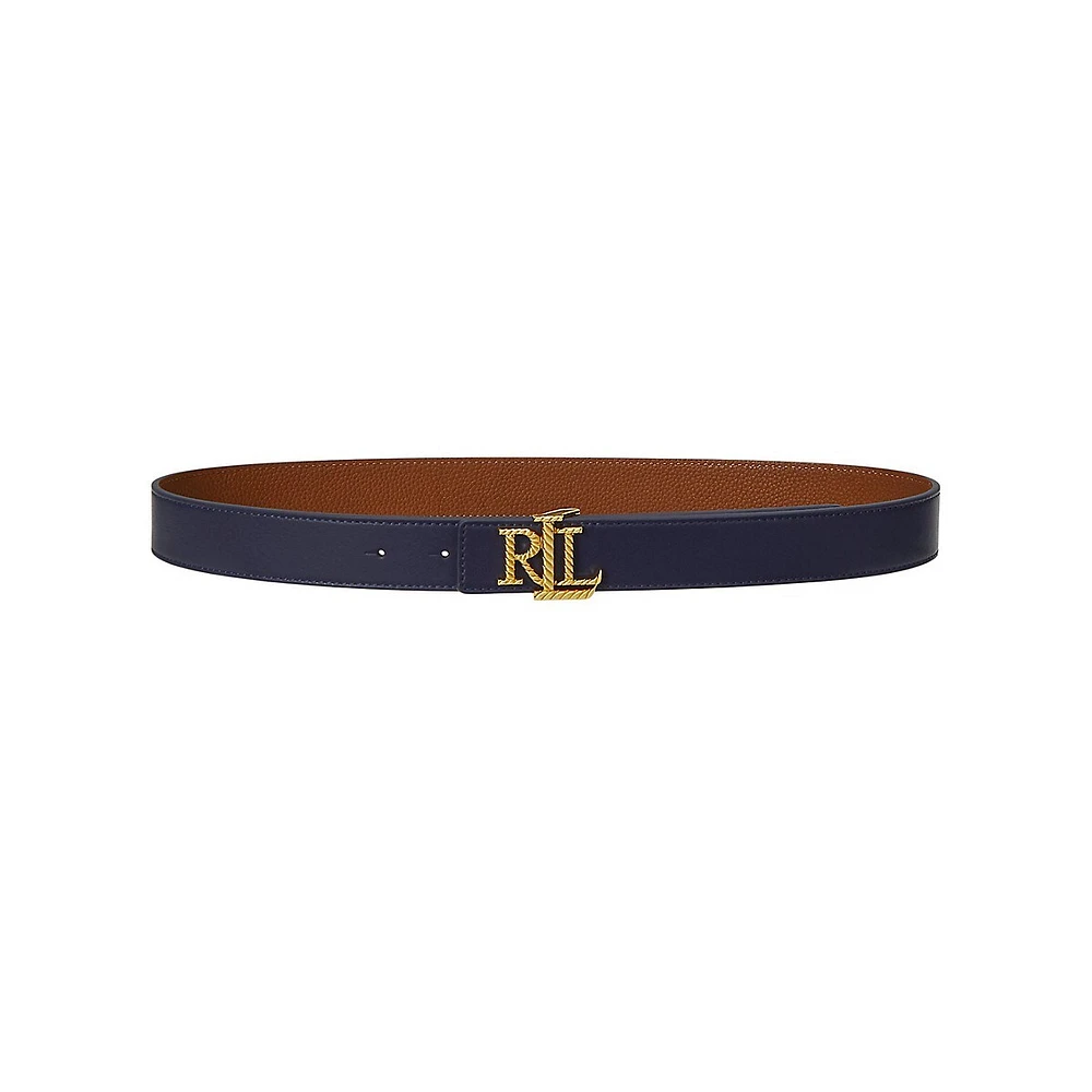 Logo Reversible Pebbled Leather Belt