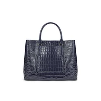 Large Marcy Croc-Embossed Leather Satchel