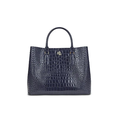 Large Marcy Croc-Embossed Leather Satchel