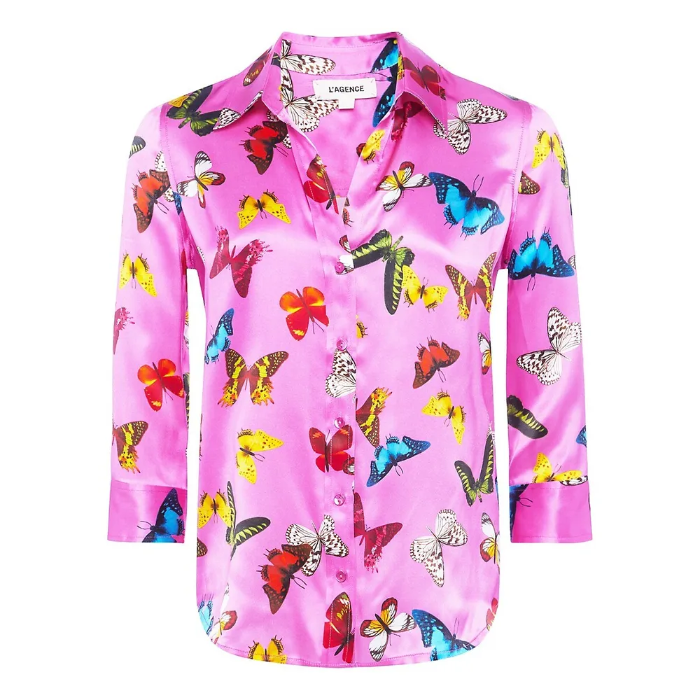 Dani Butterfly-Print Silk Charmeuse Blouse