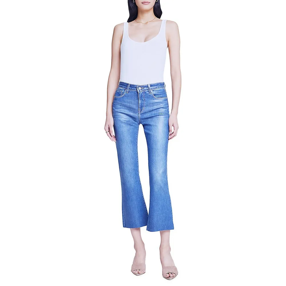 Kendra High-Rise Crop Flare Coated Jeans