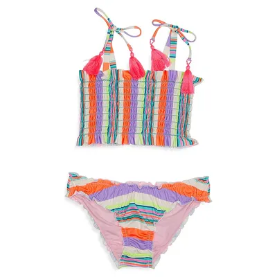 Girl's Playa Stripes 2-Piece Striped Top & Hipsters Set